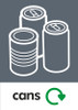 PCA4MC - Large, A4 sticker with white outline of cans and tins on grey background, featuring recycling logo and cans text