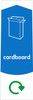 PC115C - A narrow sticker with the white outline of a cardboard box situated on blue background and featuring the recycling logo and cardboard text