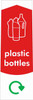 PC115PB - Narrow sticker with the white outline of bottles on red background, featuring recycling logo and plastic bottles text