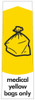 PC115MYB - Narrow sticker with the black outline of a refuse sack on a yellow background, featuring medical yellow bags only text