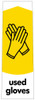 PC115UG - Narrow sticker with the black outline of a pair of gloves on yellow background, featuring used gloves text