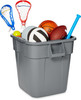 FG352600GRAY - Rubbermaid Square Brute container filled with balls and racquets