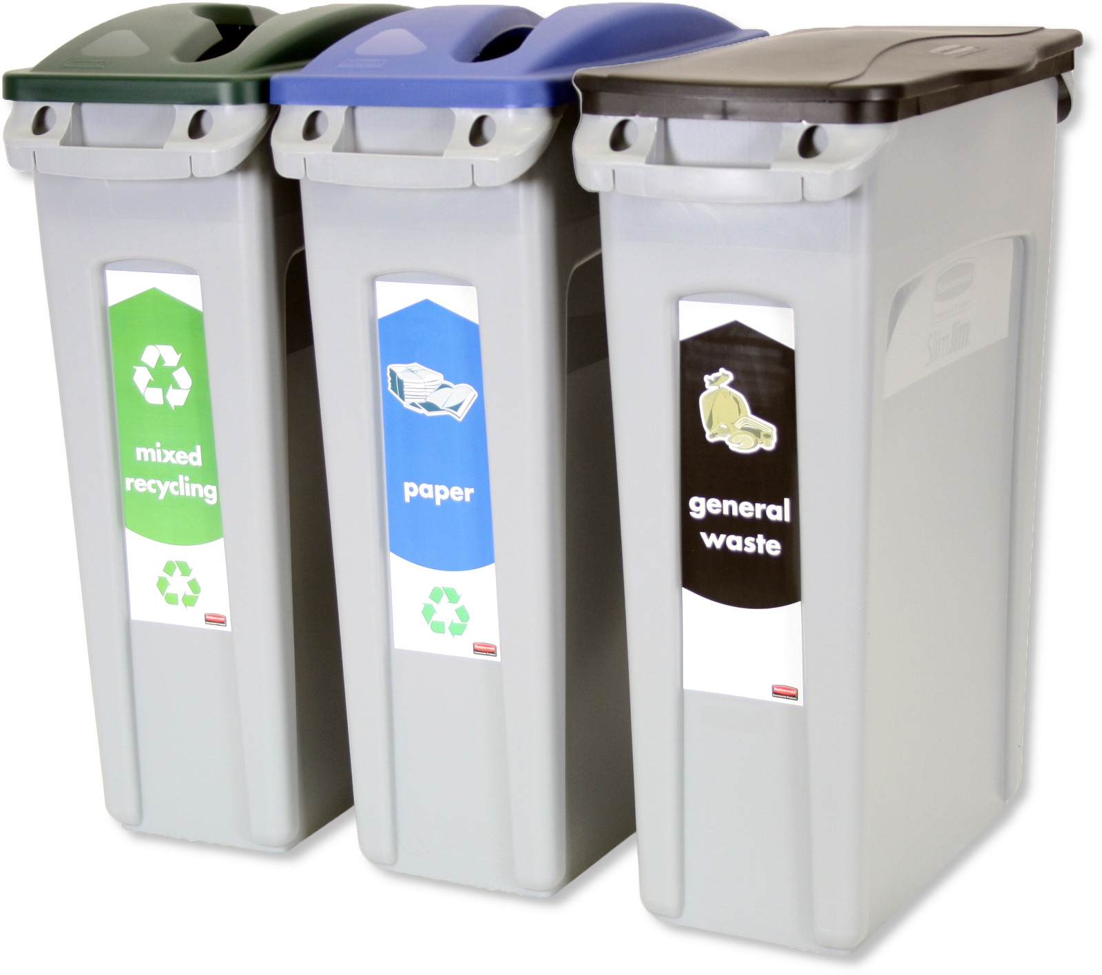 Rubbermaid Slim Jim 3-Stream Recycling Starter Pack - General Waste ...