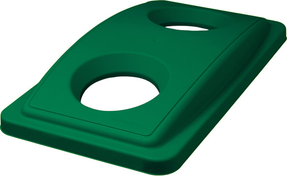 ESLIDROUNDGRN43 - Narrow green polypropylene lid with two small circular apertures for cans and bottles that is compatible with 60L and 87L Slim Jims