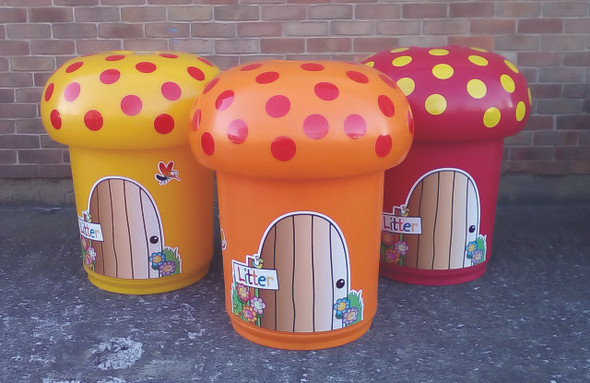 Plastic Furniture Company Mushroom with Door Graphics in Yellow for Indoor & Outdoor Use - 90 Litres - MUDR - YEL