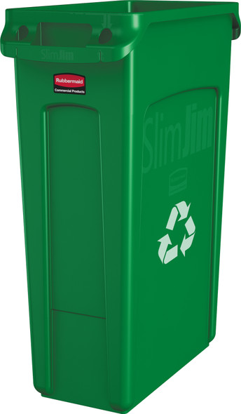 Rubbermaid Slim Jim with Venting Channels & Recycling Logo - 87 Ltr - Green - FG354007GRN