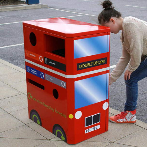 Wybone Double Decker Recycling Unit To Collect 4 Waste Streams With London Bus Vinyl Graphics - MLB/160R/DD