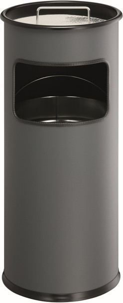 Durable Round Metal Waste Basket with Ashtray - 17 Ltr & 2 Ltr - Charcoal - 333058