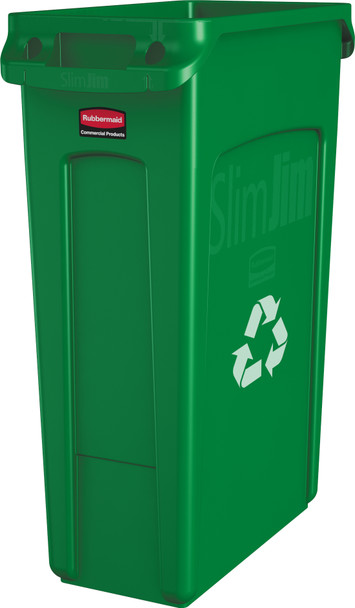Rubbermaid Slim Jim with Venting Channels & Recycling Logo - 87 Ltr - Green - FG354007GRN