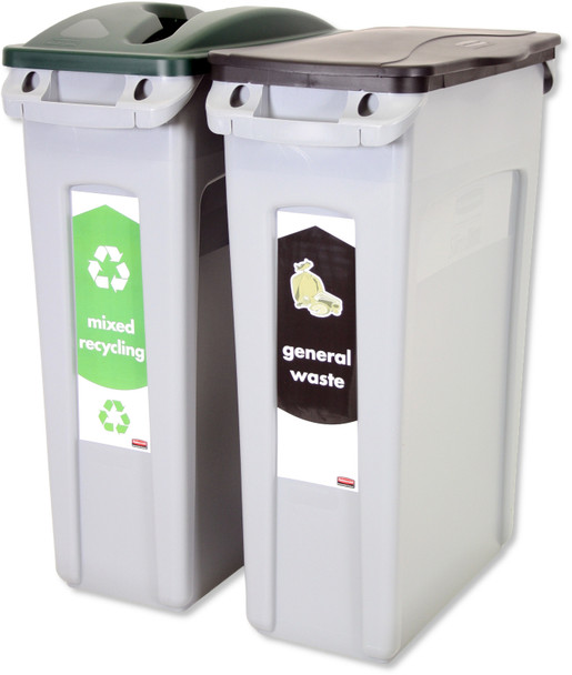 1876489 - Rubbermaid Slim Jim 2-Stream Recycling Starter Pack - General Waste/Mixed Recycling