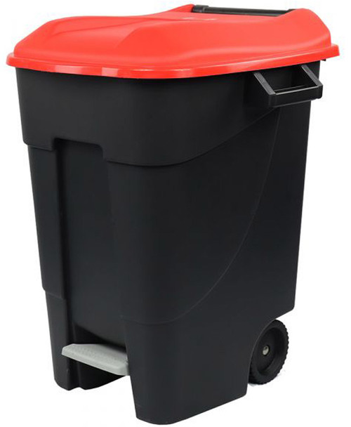 Wheeled Pedal Bin - 100 Ltr - Black/Red - 421105