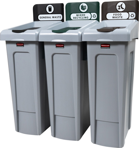 2217670 - Slim Jim 3-Stream Recycling Station Bundle - General Waste/Mixed Recycling/Food Waste