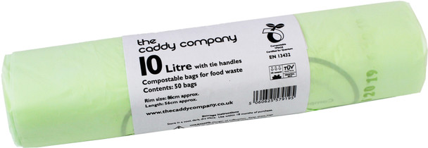 All-Green Caddy Company Compostable Kitchen Caddy Bags with Tie-Handles - 10 Ltr - CC10TH