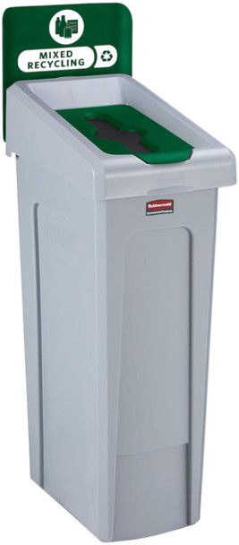 2185055 - Rubbermaid Slim Jim Recycling Station - 87 Ltr - Mixed Recycling (Green)