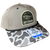 Little River Day Fishing Richardson 258 performance hat in khaki tan with green camo bill, green rope, and fishing lure patch.