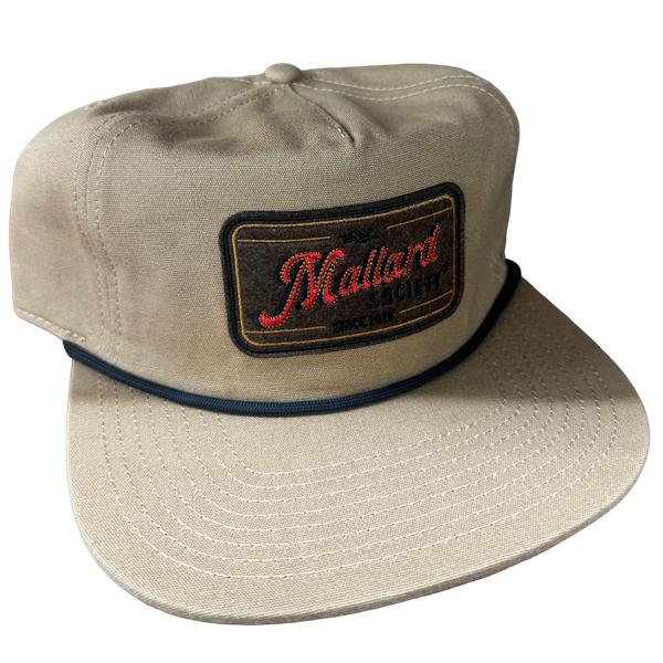 Mallard Society cotton canvas hat with black rope and embroidered Mallard Society patch
