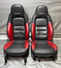 2005-2013 Chevrolet Corvette C6 Z06 Black & Red Leather Power Seats w/ Memory / Pair  /   C6022