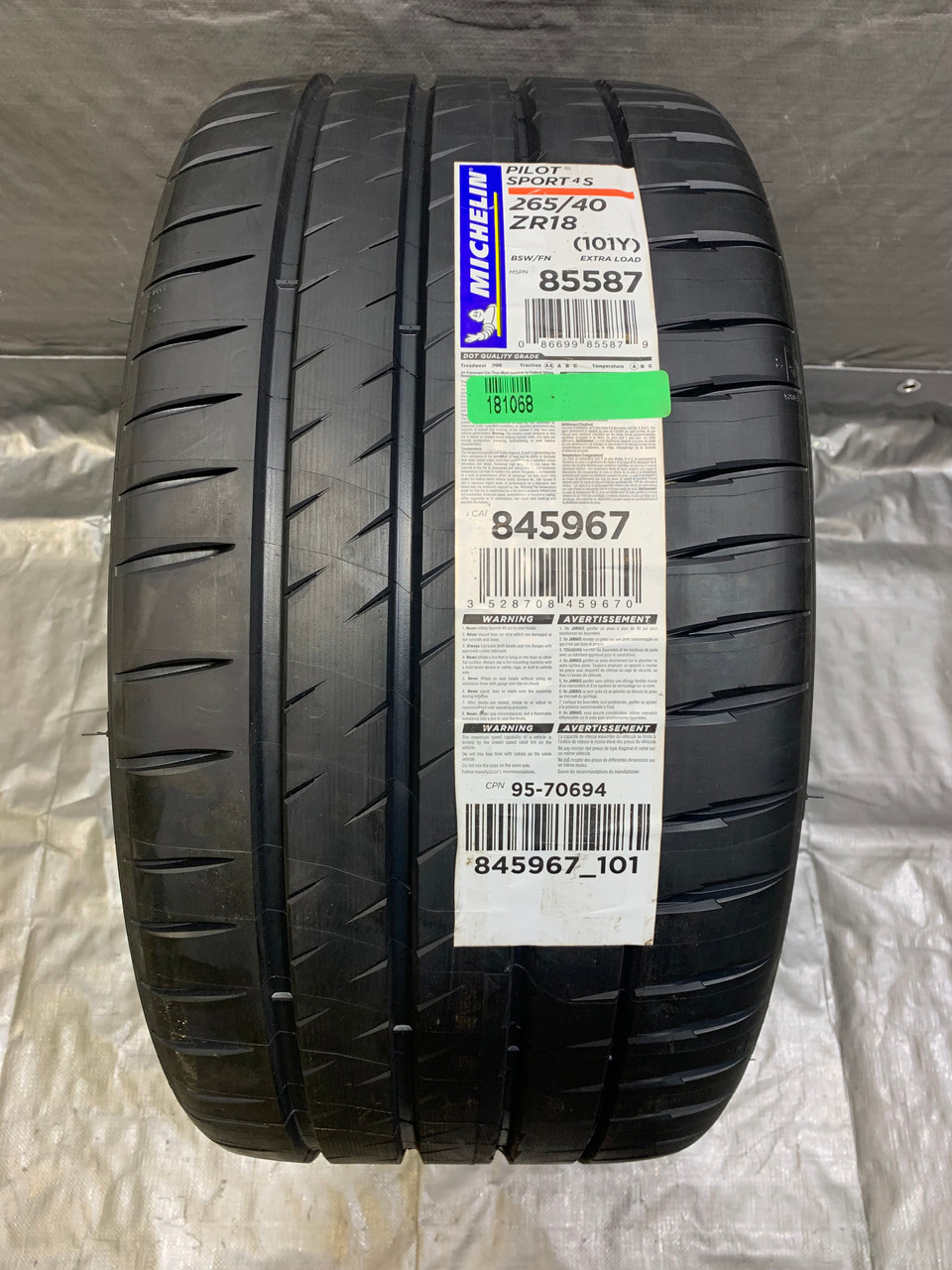 Single 265/40/18 Michelin Pilot Sport 4S Tire / BC019