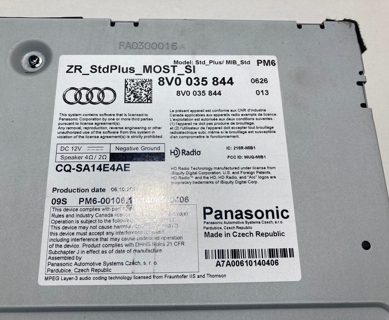 2015 Audi S3 MMi Multimedia Radio Head Unit Module / 8V0035844