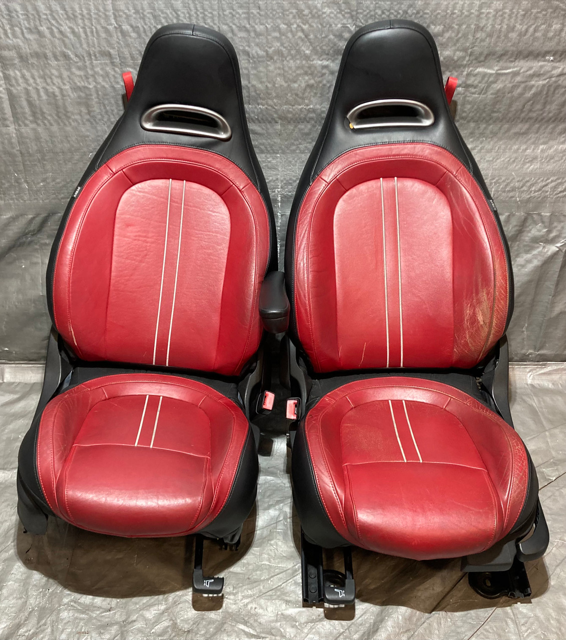 2012-2013 Fiat 500 Abarth Black Red Leather Front Seats Pair