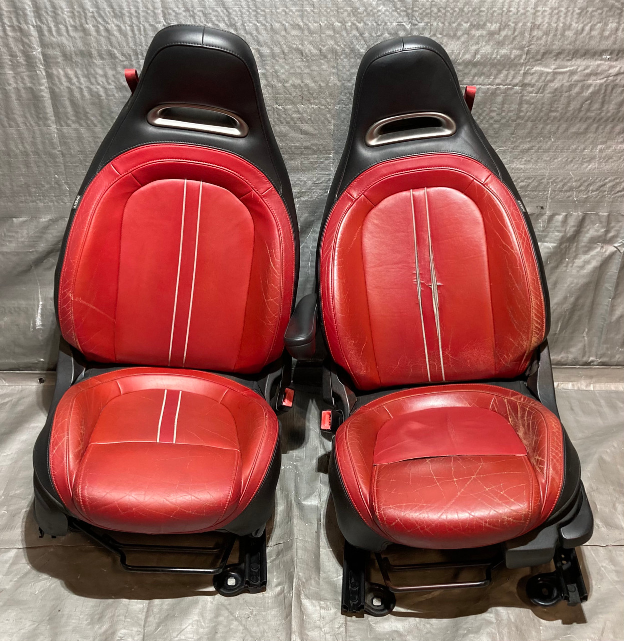2012-2013 Fiat 500 Abarth Black / Red Leather Front Seats / Pair