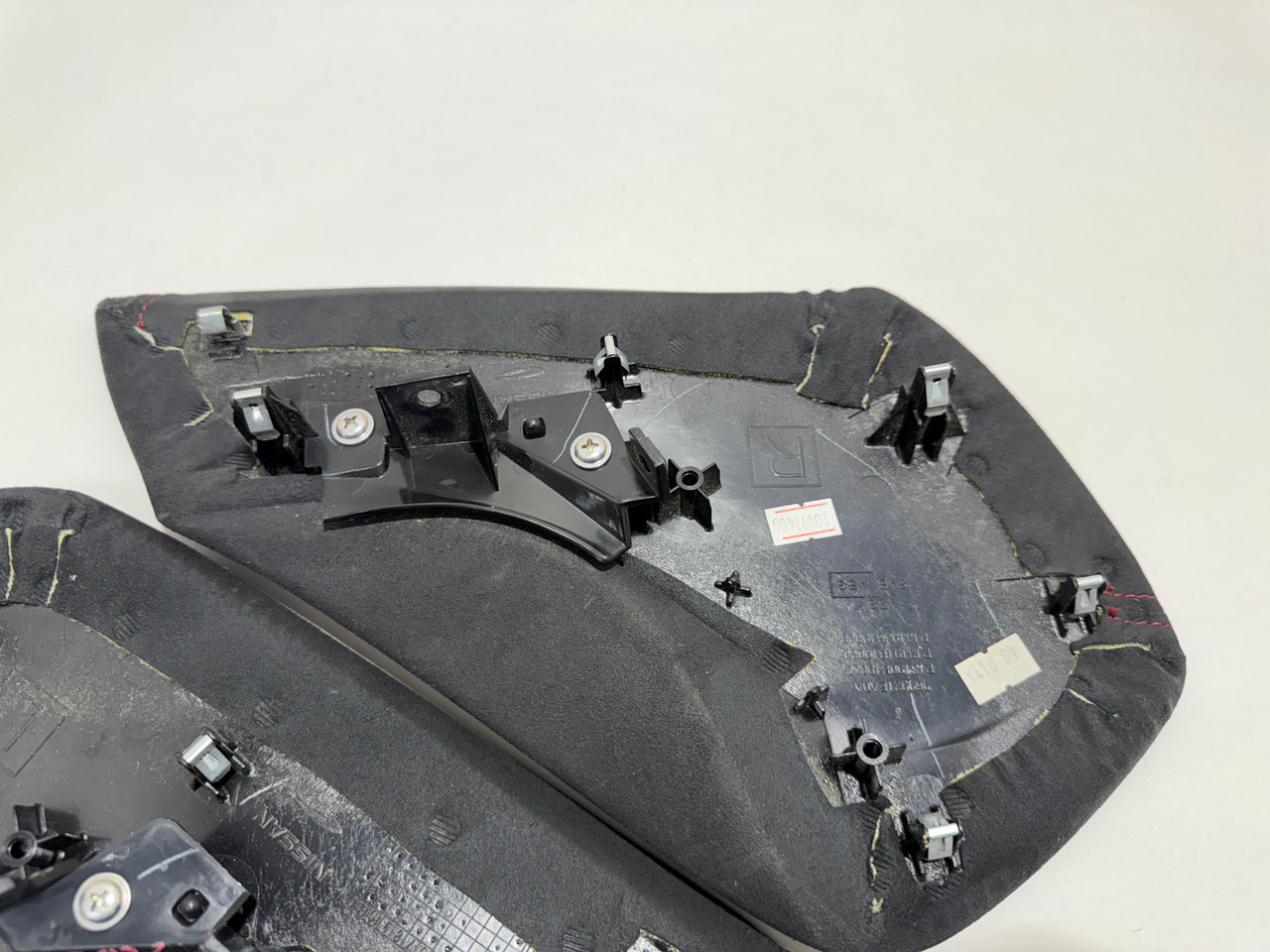 2009-2020 Nissan 370Z Black Suede Console Knee Pads / Red