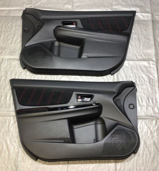 2015-2020 Subaru WRX STI Front Interior Door Panels / Pair / Black Suede / Red Stitching /   SS006