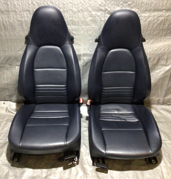 1998-2004 Porsche 986 Boxster 4-Way Power Leather Seats / Metropol Blue Leather / Pair  /   BX050