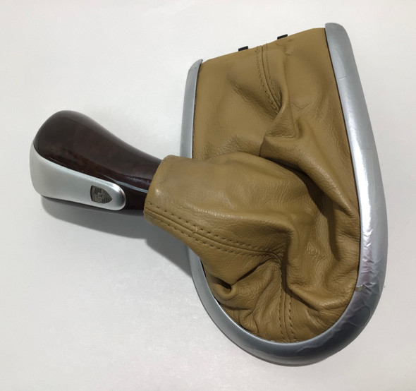 2000-2004 Porsche 986 Boxster S 6 Speed Manual Aluminum Trim Shift Knob / Savanna Beige / Dark Burr Maple Wood /   P6015