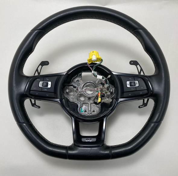 2017-2019 Volkswagen MK7 Golf R Black Leather Steering Wheel w/ Racingline DSG Paddles /   M7R10