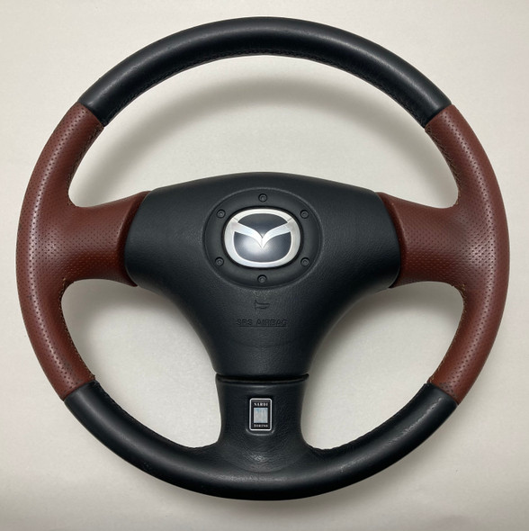 2002 Mazda Miata Special Edition Saddle Brown Leather Steering Wheel w/ Air bag / Fits 99-05 /   NB249