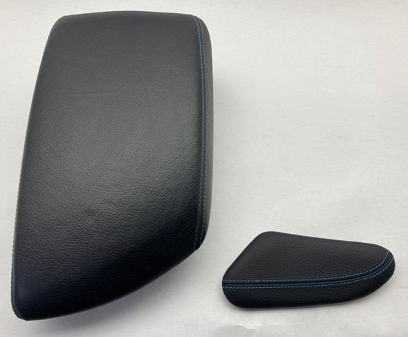 2016-2021 BMW F87 M2 Center Console Armrest Lid / Knee Pad / Dakota Black Leather / Blue Stitching /   B2008