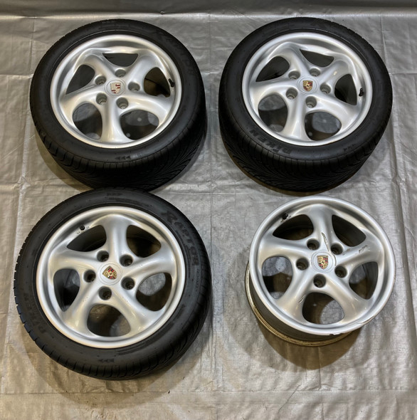 1997-2004 Porsche 986 Boxster 17" Twist Wheels Rims w/ Tires / Set of 4 / *DAMAGE* BX065