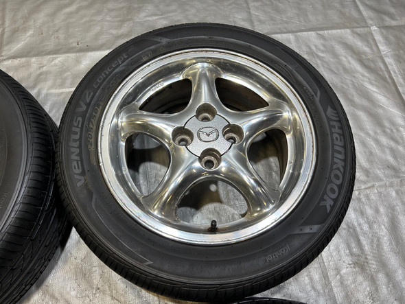 2000 Mazda Miata Special Edition 00SE / 1999 10th Anniversary Edition 10AE 5 Spoke Polished Wheels Rims w/ Tires / NB246