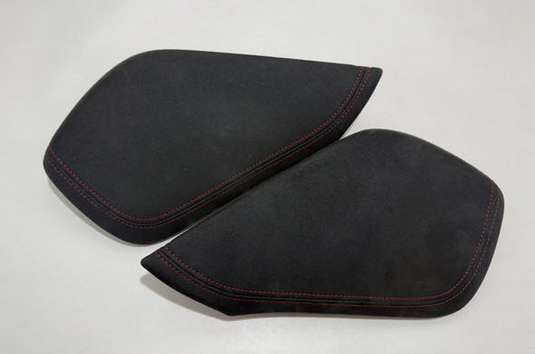 2009-2020 Nissan 370Z Black Suede Console Knee Pads / Red Stitching / 7Z023