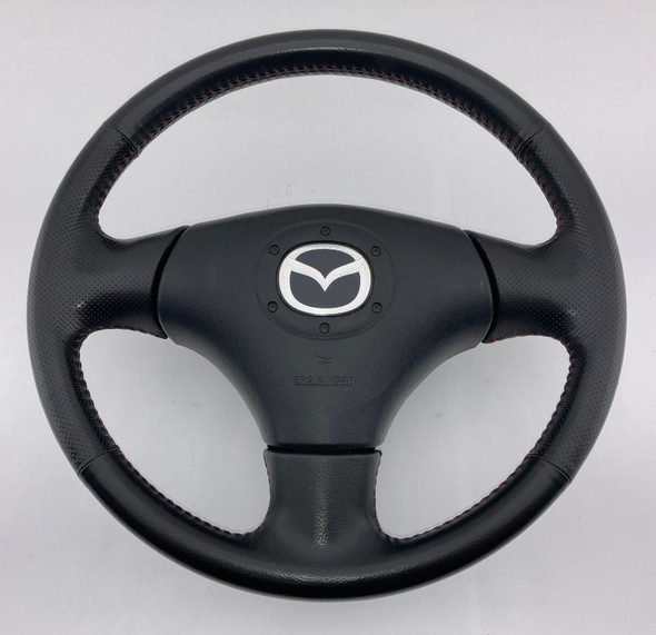 2004-2005 Mazdaspeed Miata Black Leather Steering Wheel w/ Red Stitching /   NB260