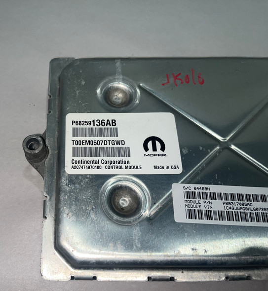 2016-2018 Jeep Wrangler JK Engine Control Module ECU / P68259136AB /   JK016