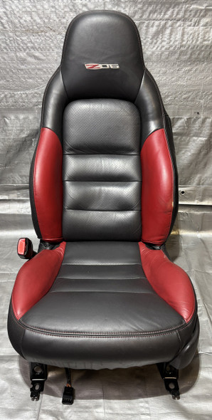 2005-2013 Chevrolet Corvette C6 Z06 Black & Red Leather Power Seats w/ Memory / Pair  /   C6022