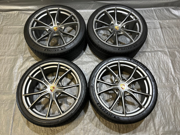 2017-2025 Porsche 718 Boxster Cayman "Carrera S4" Wheels Rims w/ Tires / Satin Platinum / *DAMAGE* / BC302