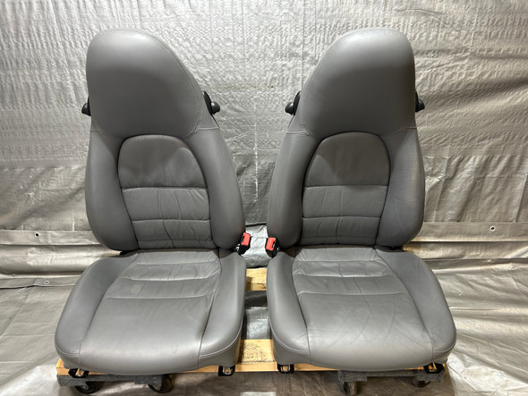 1999-2004 Porsche 996 911 / 986 Boxster 8-Way Power Leather Seats / Graphite Gray / Pair / P6019