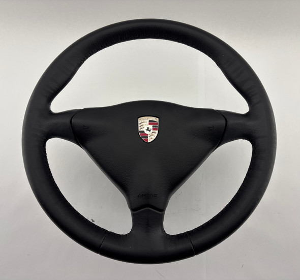 1997-2004 Porsche 986 Boxster / 996 911 Black Leather 3 Spoke Steering Wheel w/ Airbag / Manual /   BX071