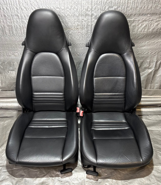 1998-2004 Porsche 986 Boxster 2-Way Power Black Leather Seats / Pair /   BX069