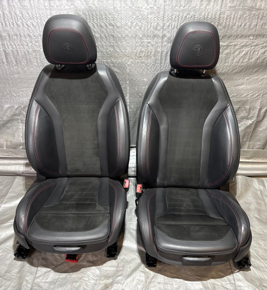 2017-2022 Alfa Romeo Giulia Quadrifoglio Black Leather / Suede Front Seats w/ Red Stitching /   AG007