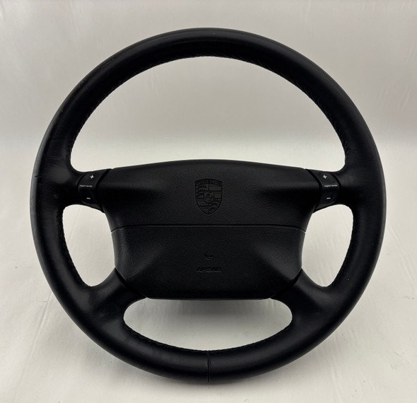 1997-1999 Porsche 986 Boxster / 996 911 Black Leather 4 Spoke Steering Wheel w/ Airbag / Tiptronic /   BX074