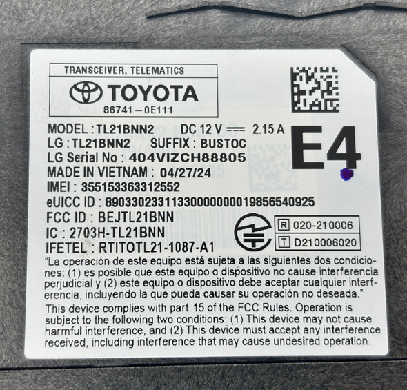 2024-2026 Toyota Tacoma SR5 Telematic Transceiver Module / 867410E111 /   TC201