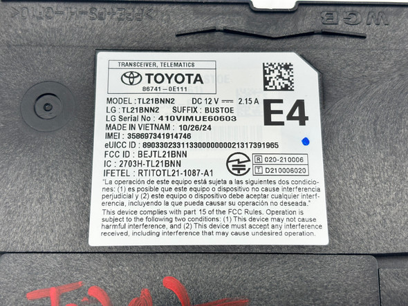 2024-2026 Toyota Tacoma SR5 Telematic Transceiver Module / 867410E111 /   TC202