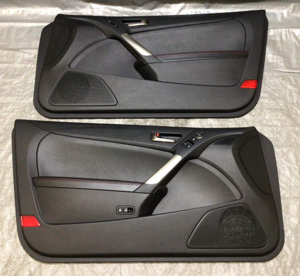 2013-2016 Hyundai Genesis Door Panels / Pair / OEM / Black w/ Red Stitching / HG017