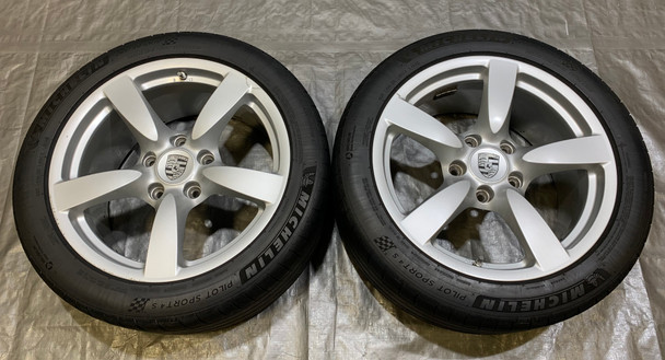 2006-2009 Porsche 987 Cayman S 18x9" 5 Spoke Rear Wheels Rims w/ Michelin Tires / Pair / BC012