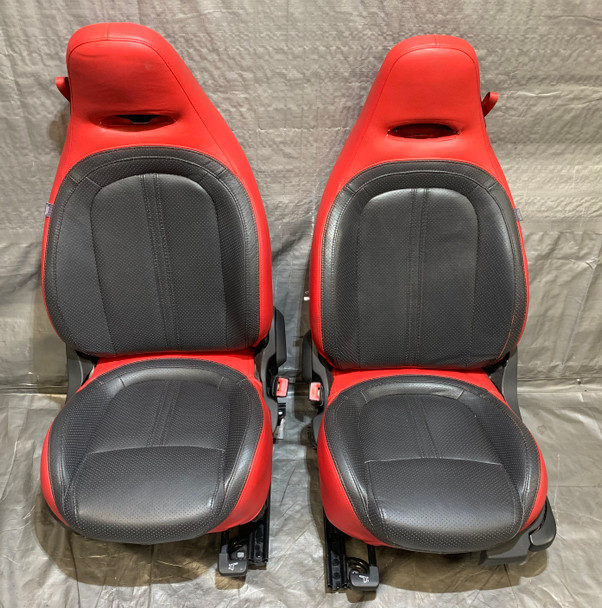 2012-2013 Fiat 500 Abarth Recovered Black / Red Leather Front Seats / Pair / F5015 