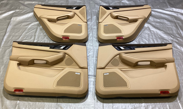 2015-2018 Porsche Macan Luxor Beige Leather Interior Door Panels w/ Saddle Brown / Set of 4 /   PM004